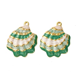 Зеленый 304 нержавеющей стальной эмали подвески, шарм в форме ракушки, вакуумное покрытие pvd, реальный 18 k позолоченный, зелёные, 32x24.5x3.5 мм, отверстие : 1.8 мм