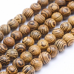 Wood Natural Wenge Wood Beads Strands, Round, Dyed, 4mm, Hole: 1mm, about 98pcs/strand, 15.55 inch(39.5cm)