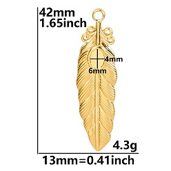 Golden 201 Stainless Steel Pendant Cabochon Seetings, Leaf, Golden, Tray: 6x4mm, 42x13mm, Hole: 2.5mm