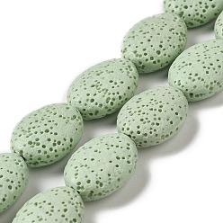 Pale Green Natural Lava Rock Beads Strands, Dyed, Flat Oval, Pale Green, 18~18.5x14x7mm, Hole: 1.2mm, about 21pcs/strand, 15.16''(38.5~39cm)