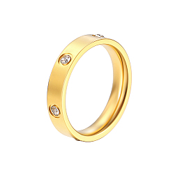 Real 18K Gold Plated Stainless Steel Finger Rings, with Rhinestone, Real 18K Gold Plated, US Size 8(18.1mm)