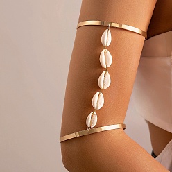 Golden Alloy Upper Arm Cuff, Arm Bangle with Natural Shell Charms, Golden, Inner Diameter: 3 inch(7.5cm)