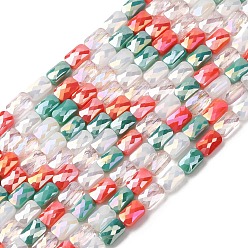 Оранжево-Красный Стеклянные бусины с гальваническим покрытием , прямоугольные, граненые, градиент цвета, оранжево-красный, 7x4x3.5 мм, отверстие : 1 мм, около 60~63 шт / нитка, 16.14''~16.92'' (41~43 см)