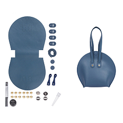 Marine Blue DIY Purse Making Kit, Including Cowhide Leather Bag Accessories, Iron Needles, Snap Buttons, Screw Sets, Carbon Steel Puncher & Chassis, Marine Blue, 32.5cm