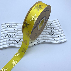 Light Khaki 48 Yards Thanksgiving Day Polyester Satin Ribbons, Gold Stamping Maple Leaf, Light Khaki, 1 inch(25mm), about 48.00 Yards(43.89m)/Roll