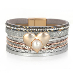 SZ00252-4 Bohemian Multi-layer Chain Bracelet Heart-shaped Imitation Pearl Weaving Women's Bracelet.