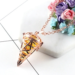 Cone Cone/Teardrop/Bottle/Diamond Lampwork Cage Pendant Necklaces, with Brass Finding, Cone, 20.08~31.50 inch(51~80cm) 