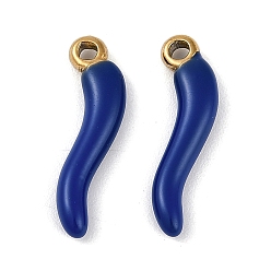 Синий Ионное покрытие (ip) 304 подвески из нержавеющей стали с эмалью, реальный 18 k позолоченный, рог изобилия / итальянский рог корничелло амулеты, синие, 20x6x3 мм, отверстие : 1.6 мм