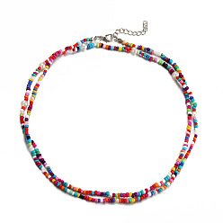 B07-02-07 Bohemian Short Beaded Choker Necklace with Colorful Seed Beads and Double Layers for Women