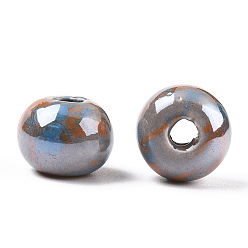 Темно-Серый Фарфора ручной работы европейский бусины, бусины с большим отверстием, жемчужные, рондель, темно-серый, 12x9 мм