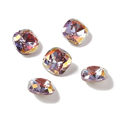 Lt.Col.Topaz AB K9 Glass Rhinestone Cabochons, Pointed Back & Back Plated, Square, Lt.Col.Topaz AB, 8x8x4mm
