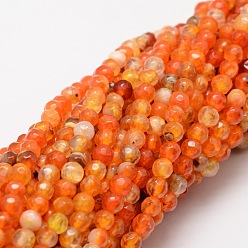 Dark Orange Faceted Natural Agate Round Beads Strands, Dyed, Dark Orange, 4mm, Hole: 1mm, about 92pcs/strand, 15.3 inch