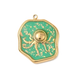 Весенне-зеленый 304 подвески из нержавеющей стали, эпоксидной смолы, с натуральными ракушками и пайетками внутри, самородки с рыбными амулетами, реальный 18 k позолоченный, вакуумное покрытие pvd, весенний зеленый, 24x20x2.5 мм, отверстие : 1.5 мм