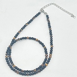 Тигровый глаз Винтажные унисекс-ожерелья из цинкового сплава с натуральным обсидианом и тигровым глазом, 19.69 дюйм (50 см)