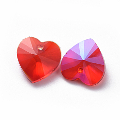 Светло-сиамский Стеклянные украшения из горного хрусталя, граненые, сердце, Light Siam, 14x14x7 мм, отверстие : 1.2 мм