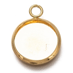 Real 18K Gold Plated 304 Stainless Steel Pendant Cabochon Settings, Plain Edge Bezel Cups, Flat Round, Real 18K Gold Plated, Tray: 12mm, 17.5x14x2mm, Hole: 2.5mm