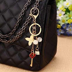Key tassel clover Sparkling Diamond Fox Car Keychain Women's Bag Charm Metal Keyring Gift