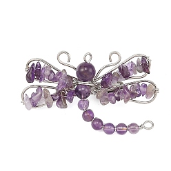Аметист Броши из натурального аметиста, латуни и железа, стрекоза, платина, 45~52x51~52 мм