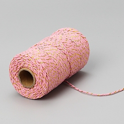 Pink 100M Round Cotton Cord, Gift Wrapping Decorative Cord, Pink, 2mm, about 109.36 Yards(100m)/Roll