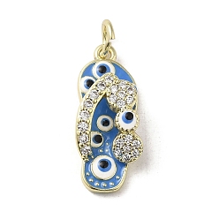 Deep Sky Blue Brass Micro Pave Cubic Zirconia Pendants, with Enamel, with Jump Ring, Real 18K Gold Plated, Slipper
 with Evil Eye, Deep Sky Blue, 20x8.5x5.7mm, Hole: 3.2mm