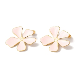 Pink Цветочное золотое ионное покрытие (ip) 304 серьги-гвоздики из нержавеющей стали для женщин, с эмалью, золотые, розовые, 31x32 мм