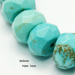 Turquoise Natural Howlite Beads Strands, Dyed & Heated, Faceted, Rondelle, Turquoise, 8x5mm, Hole: 1mm, about 83pcs/strand, 15.55 inch(39.4cm)