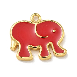 (123L) Белый крем непрозрачный блеск Подвески из латуни с эмалью в стойку, долговечный, без свинца и без кадмия, реальный 18 k позолоченный, очарование слона, огнеупорный кирпич, 16x18x2 мм, отверстие : 1.5 мм