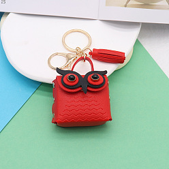 Red Cute Owl Imitation Leather Wallets, with Light Gold Keychian Clasps, Red, Wallet: 5.5x5.5cm