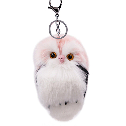 Misty Rose Imitation Rabbit Fur Owl Pendant Keychain, with Random Color Eyes, Cute Animal Plush Keychain, for Key Bag Car Pendant Decoration, Misty Rose, 15x8cm
