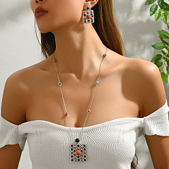  Цветной латунный кубический цирконий прямоугольный комплект украшений для женщин, комплект из серег и ожерелий, идеально подходит для вечеринок, показать на картинке