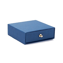 Marine Blue Square Paper Drawer Jewelry Set Box, with Brass Rivet, for Earring, Ring and Necklace Gifts Packaging, Marine Blue, 9x9x3~3.2cm