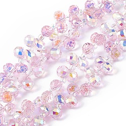 Pearl Pink Transparent Electroplate Glass Beads Strands, Faceted, Top Drilled Teardrop, AB Color Plated, Pearl Pink, 8x6~6.5mm, Hole: 0.8mm, about 98~100pcs/strand, 18.90~26.77 inch(48~68cm)