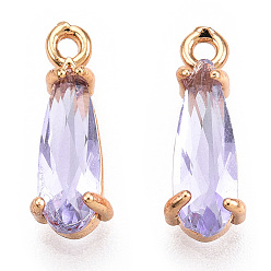 Лиловый Граненые подвески стекла, с медными тонированными латунными открытыми спинками, слеза, сирень, 14.5x4.5x4 мм, отверстие : 1.2 мм