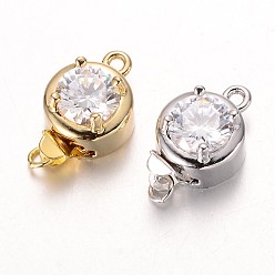 Mixed Color Brass Cubic Zirconia Box Clasps, Cadmium Free & Nickel Free & Lead Free, Flat Round, Mixed Color, 15.5x10x1.5mm, Hole: 1 & 1.5mm