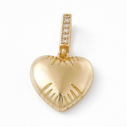 Real 18K Gold Plated Rack Plating Brass Cubic Zirconia Slide Charms, Heart-Shaped Charm, Long-Lasting Plated, Lead Free & Cadmium Free, Real 18K Gold Plated, 18.5x18x5.8mm, Hole: 3.8x8mm