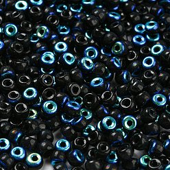 Midnight Blue Metallic Colors Glass Seed Beads, Half Plated, Two Tone, Round, Midnight Blue, 6/0, 4x3mm, Hole: 1.4mm