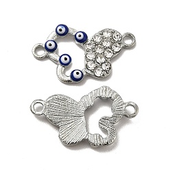 Blue Alloy Enamel Connector Charms, with Crystal Rhinestone, Platinum, Butterfly Links with Evil Eye, Blue, 15x27x3mm, Hole: 2mm