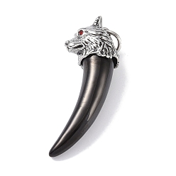 Black Openable 316 Surgical Stainless Steel Urn Ashes Big Pendants, with Rhinestone and Jump Ring, Wolf Tooth Charm, Black, 55x21.5x16.5mm, Hole: 7mm