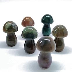 Indian Agate Natural Indian Agate Healing Mushroom Figurines, Reiki Energy Stone Display Decorations, 35mm