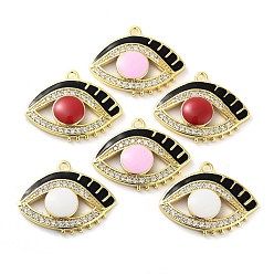 Mixed Color Brass Brass Micro Pave Cubic Zirconia Pendants, with Enamel, Real 18K Gold Plated, Horse Eye Charm, Mixed Color, 20x25x4mm, Hole: 1.8mm