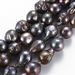 Lavender Natural Keshi Pearl Beads Strands, Cultured Freshwater Pearl, Dyed, Nuggets, Lavender, 14~20x11~14mm, Hole: 0.6mm, about 22~26pcs/strand, 14.96 inch(38cm)