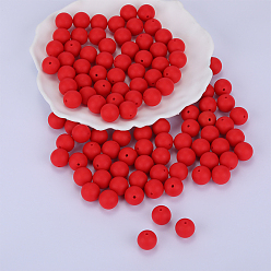 Красный Круглые силиконовые фокусные бусины, жевательные бусины для чайников, DIY уход за ожерельем, красные, 15 мм, отверстие : 2 мм