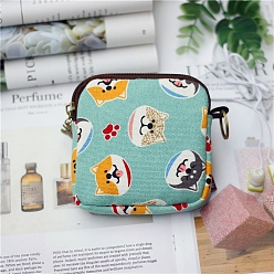 Turquoise Dog Printed Canvas Cloth Zipper Wallets Purse for Women, Turquoise, 12x10x1.5cm
