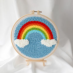 Rainbow DIY Rainbow Theme Punch Embroidery Kits, Including Printed Cotton Fabric, Embroidery Thread & Needles, Imitation Bamboo Embroidery Hoops, Rainbow Pattern