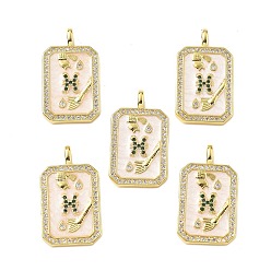 Рыбы Подвески из латуни микропаве с фианитами и эмалью, созвездие с прямоугольником, стойки покрытие, долговечный, без свинца и без кадмия, реальный 18 k позолоченный, Рыбы, 25x14.5x4 мм, отверстие : 3.5x2.5 мм