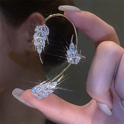 Golden Crystal Rhinestone Wheat Cuff Earrings, Alloy Climber Wrap Around Earrings for Non Piercing Left Ear, Golden, 60x40mm