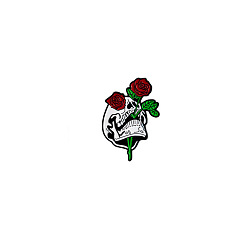 Skull Safety Brooch Pin, Alloy Enamel Badge for Suit Shirt Collar, Rose, Skull, 38x26mm