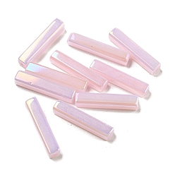Pink Electroplate Glass Beads, Faceted, Rectangle, Pink, 19.5~20x4x4mm, Hole: 1mm