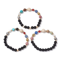 Mixed Shapes 3шт. круглые бусины из натуральных смешанных драгоценных камней, растягивающиеся браслеты, украшения для женщин, разнообразные, внутренний диаметр: 2-3/8 дюйм (5.9 см)