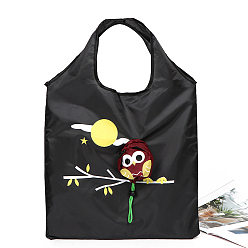Black Owl Pattern Eco-Friendly Polyester Grocery Shopping Bag, Foldable Shopping Tote Bags, with Bag Handle, Black, 60x38cm